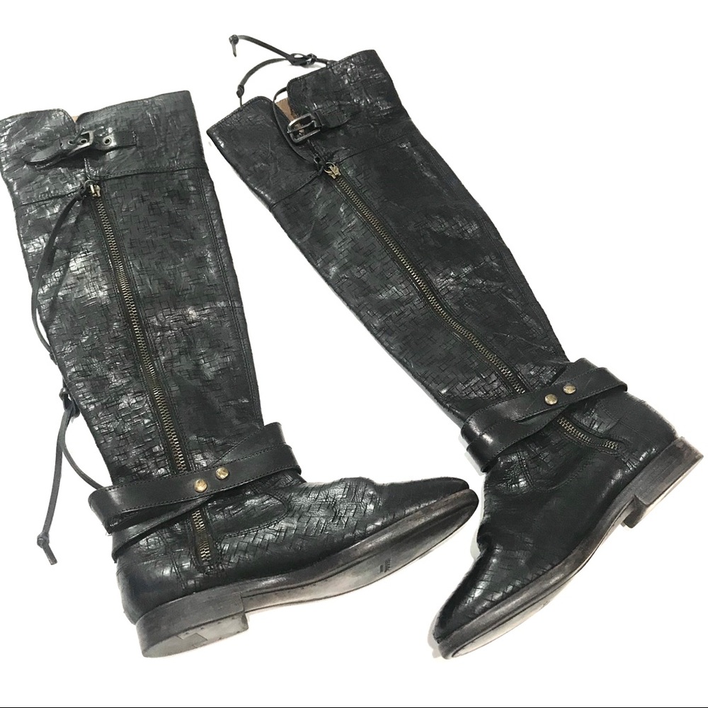 UGG Black Over-the-Knee Leather Riding Boots with Buckle & Zip